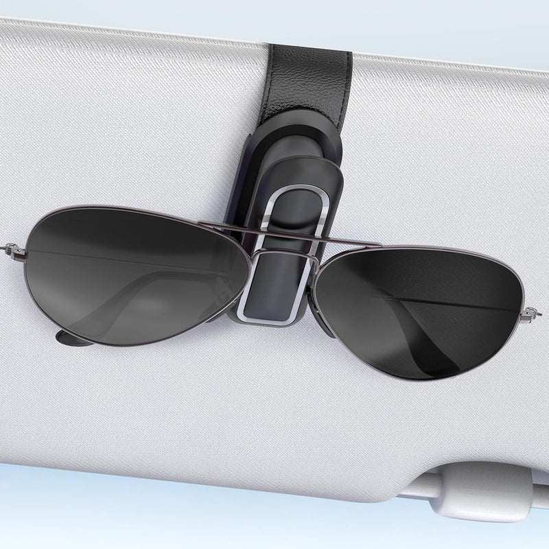 Veharvim Sunglass Holder for Car (One-Handed-Operation, Gentle & Secure Hold, Silicone Padded, Universal Fit, Metal Clip) Visor Sunglass Holder Clip,Visor Sunglass Holder Car (Black, 2 Pack)