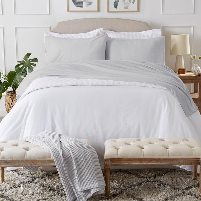 Cotton Jersey Knit California King Sheet Set - Ultra-Soft, Stretchy, Heathered Melange Light Grey Bed Sheets - Cozy, Soft T-Shirt Sheet & Pillowcase Set