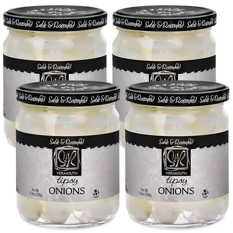 Sable & Rosenfeld Vermouth Tipsy Onions, 10.9 oz (Pack of 6), Gourmet Pickled Silverskin Cocktail Onions in Jar, Kosher, Gluten-Free Martini Garnish