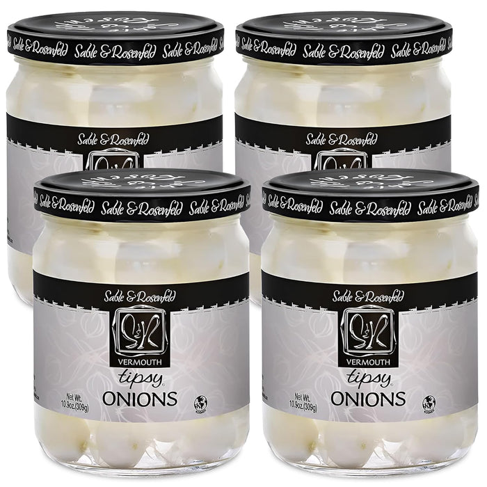 Sable & Rosenfeld Vermouth Tipsy Onions, 10.9 oz (Pack of 6), Gourmet Pickled Silverskin Cocktail Onions in Jar, Kosher, Gluten-Free Martini Garnish