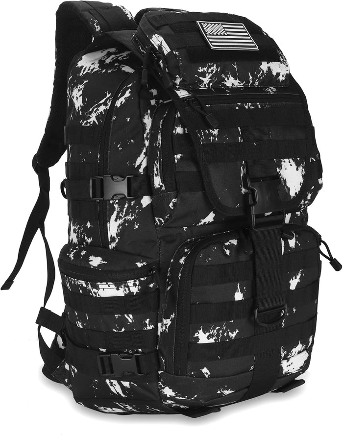 50L Military Tactical Backpack 3 Day Assault Pack Molle Daypack Hiking Backpack for Men and Women (Black white Tie-Dye)