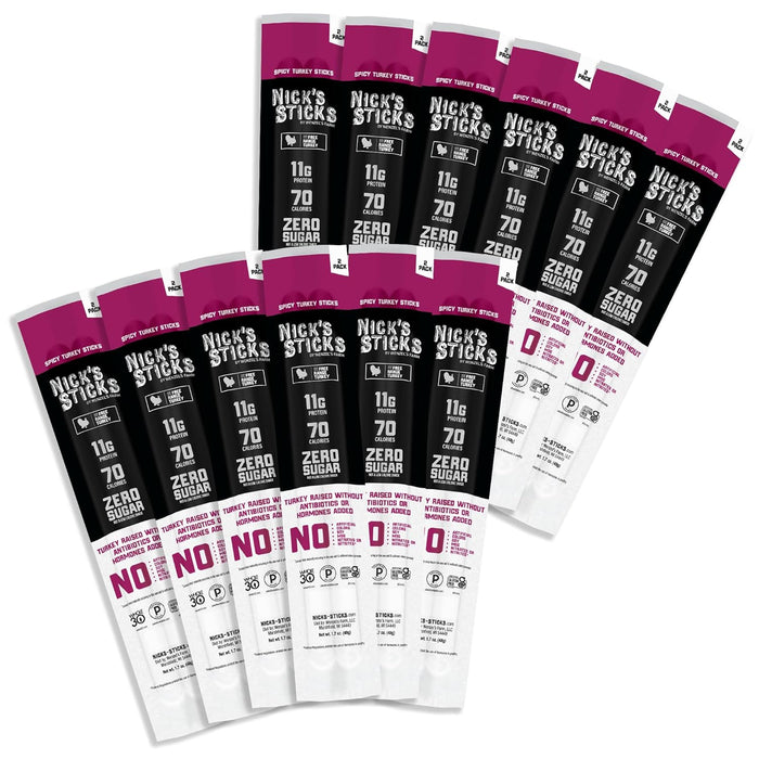 Nick's Sticks Clean & Balanced Free Range Turkey Snack Sticks | Made in the USA | Gluten Free | Paleo, Keto, Whole30 Approved | No Soy, Antibiotics or Hormones (12 – 1.7oz. Packs of 2 Sticks)