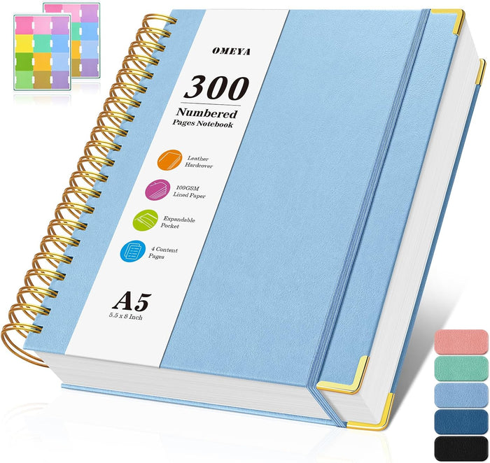Spiral Notebook 8.5" x 11", 300 Numbered Pages Notebooks College Ruled with Contens, 100GSM Thick Journal for Women Men, Hardcover Leather Lined Journal for Writing, Large A4 Notebooks for Work School