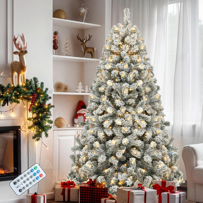 YITAHOME 6 FT Prelit Snow Flocked Christmas Tree with Remote, Hinged Pine Christmas Tree with 250 Warm White/Multicolor Changing Lights, 1100 Branch Tips, and Foldable Base for Home, Party Decoration