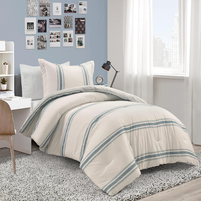 Lush Decor Farmhouse Stripe Reversible Cotton Comforter Set, 3 Piece Set, King, Red - Cozy F𝚊rmhouse Bedding Set - Rustic Decor - Striped Comforter - Modern Farmho𝚞se Bedroom Decor