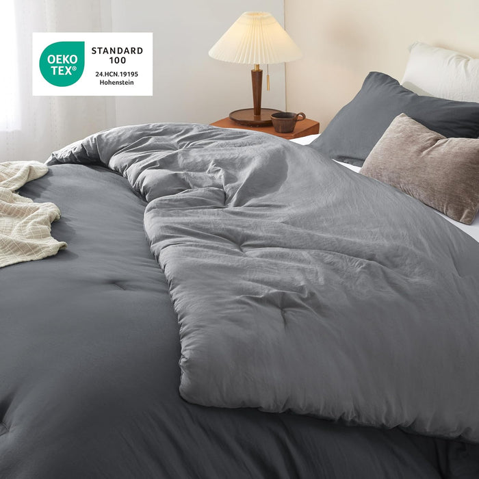 Bedsure Queen Size Comforter Set, Reversible Grey Soft Prewashed Bedding for All Seasons, 3 Pieces Warm Down Alternative Bed Set, 1 Lightweight Comforter (90"x90") and 2 Pillowcases (20"x26")