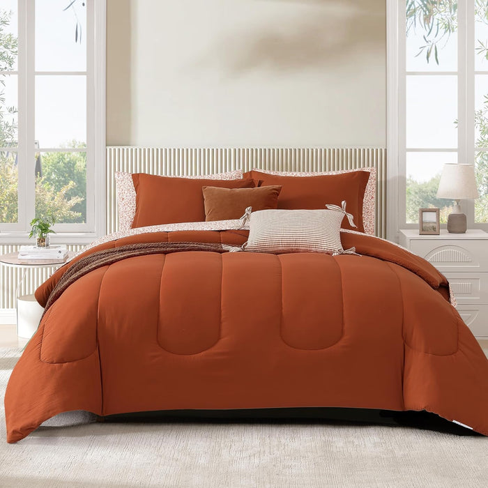 Monbix Queen Comforter Set - 7 Pieces Beige Bed in a Bag Queen Bedding Sets with Comforters, All Seasons Comforter Bed Set with Sheets,Pillowcases & Shams
