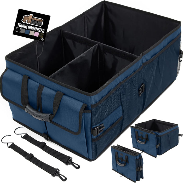 GORILLA GRIP Large Capacity Sturdy Trunk Storage Organizer, Slip and Water Resistant Collapsible Organization Container for Car Sedan or SUV, Multi Compartment Box Vehicle Accessories, Gray