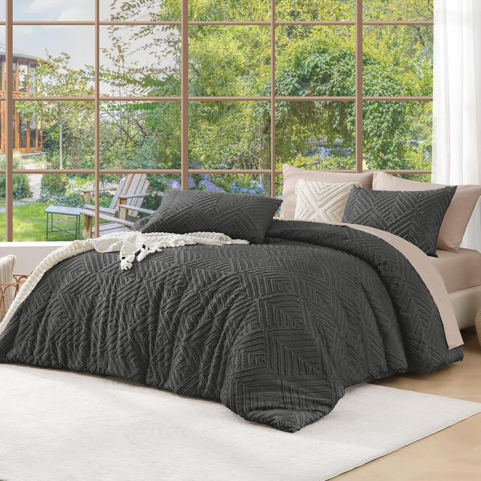 Andency King Size Comforter Set Beige, 3 Pieces Boho King Bedding Comforter Set Cream, All Season Soft Lightweight Tufted Textured Down Alternative Comforter Fluffy Bed Set