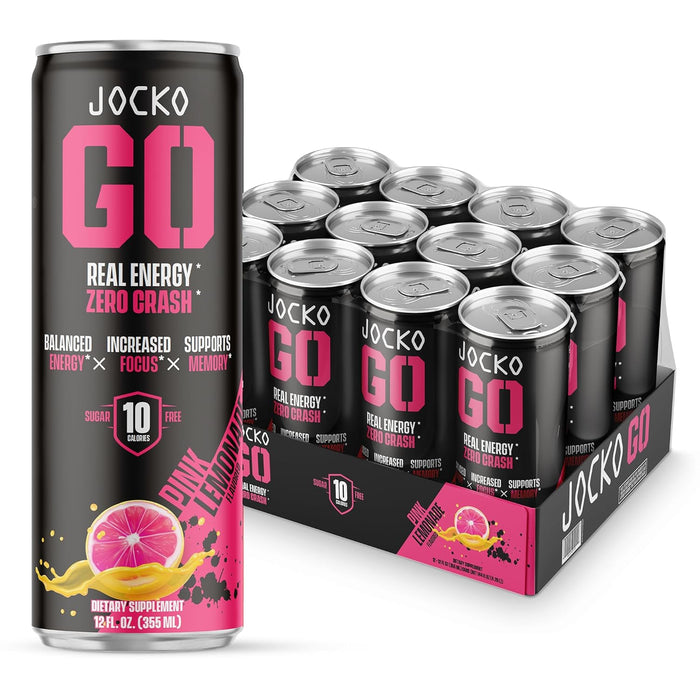 Jocko Fuel Blue Raspberry Energy Drink, 12 Pack, 0 Sugar, 95mg Caffeine, Supports Brain Health