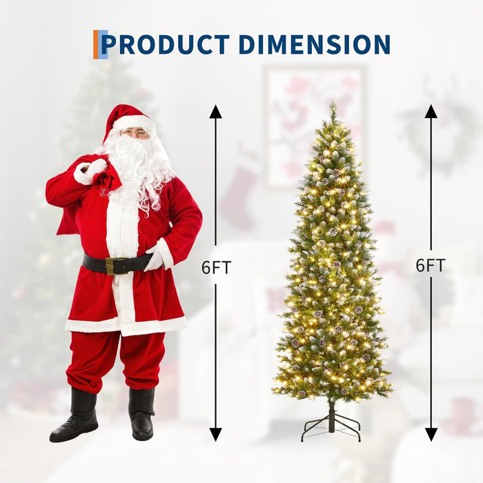 GAOMON Pencil Christmas Tree,6FT Artificial Pre-Lit Christmas Tree, Xmas Tree with Metal Stand, Artificial Tree for Home Party Office Holiday Decoration