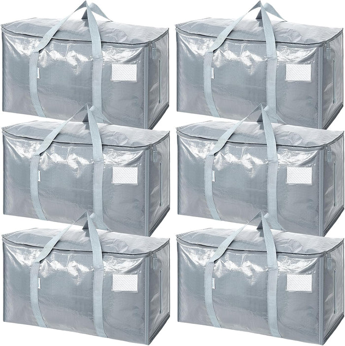 TICONN 6 Pack Extra Large Moving Bags with Zippers & Carrying Handles, Heavy-Duty Storage Tote Moving Boxes for Space Saving