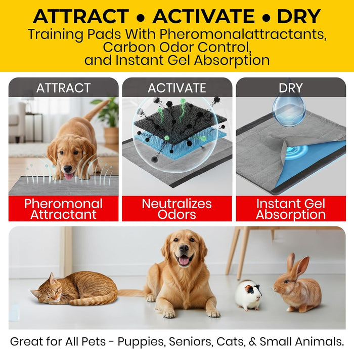 Glad for Pets Extra Large Charcoal Dog Training Pads - Absorbent Disposable Pee Pads for Dogs, Cats & Puppies - Jumbo-Size Potty Pads that Neutralize Urine Instantly - 30 Count Pet Supplies