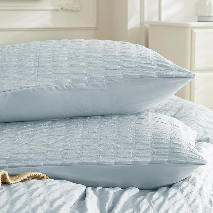 JELLYMONI Seersucker Standard Pillowcase Set, 2 Pack White Breathable Pillow Covers with Envelope Closure, Textured Polyester Bed Pillow Covers for Stylish Bedding (Pillows are not Included)