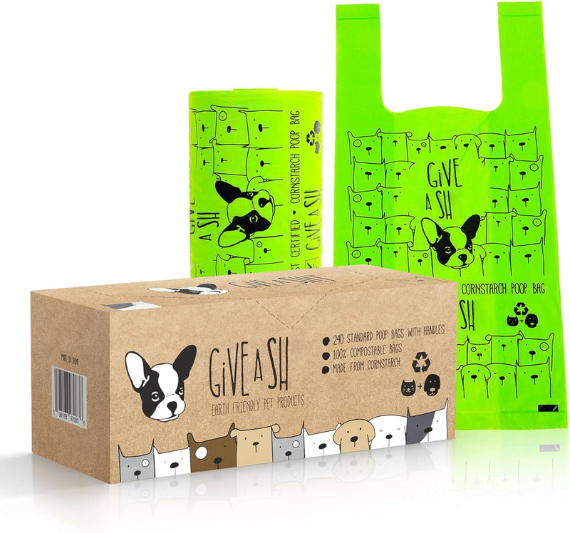100% Certified Home Compostable Dog Poop Bags with Handles - 10% to Charity - ASTM D6400 & EN 13432 Compliant - 120 x Plant Based Compostable Poop Bags (10 Rolls)