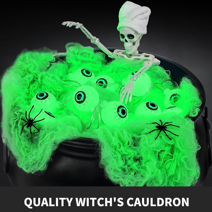 Halloween Decorations Outdoor Indoor,Large Witches Cauldron on 52" Tripod with String Lights, Skeleton and Eyeballs,Hocus Pocus Decor,Witches Cauldron for Yard Patio Garden Lawn Decorations.
