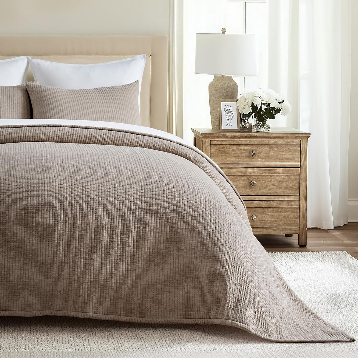 EVERGRACEHOME Cotton Gauze Full Queen Bedspread, Ultra Soft Prewashed Pick Stitch Matelassé Coverlet, Lightweight Oversized Queen Quilt Bedding Set for All Season, w/ 2 Shams, Terracotta Clay