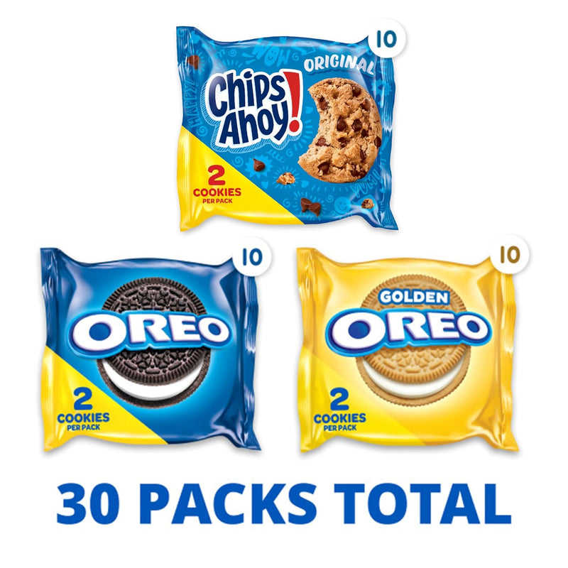 Nabisco Sweet Treats Cookie Variety Pack OREO, OREO Golden & CHIPS AHOY!, Christmas Cookies Stocking Stuffers, 30 Snack Packs (2 Cookies Per Pack)