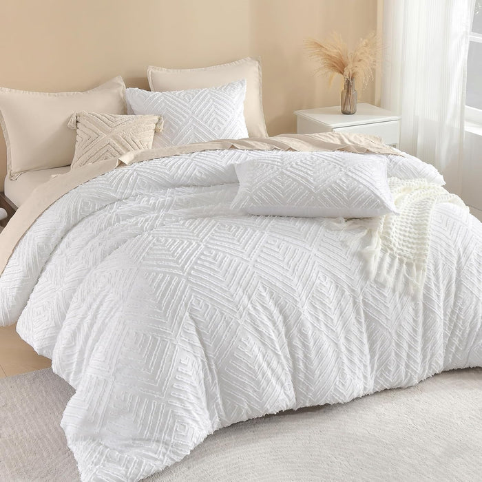 Litanika King Size Comforter Set Beige, 3 Pieces Cream Tufted Boho Farmhouse Bedding Comforter Sets, Lightweight Fluffy Comforter Bed Set for All Season (104x90In Comforter and 2 Pillowcases)