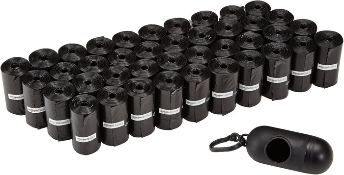 Amazon Basics Dog Poop Bags with Dispenser, 300 Count, Enhanced for Guaranteed Leakproof, Unscented, Includes Leash Clip