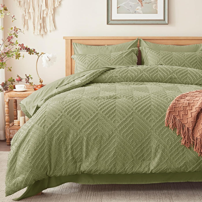 Zzlpp Full Comforter Set 7 Pieces, Beige Tufted Bed in a Bag with Comforter and Sheets, All Season Boho Bedding Sets with 1 Comforter, 2 Pillow Shams, 2 Pillowcases, 1 Flat Sheet, 1 Fitted Sheet