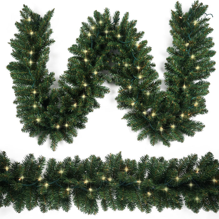 Christmas Garland 9ft with 50 Led, 320 Tips Prelit Fraser Fir Xmas Garland with 50 LED Lights, Lush and Classics Green Style for Indoor Outdoor Home Decoration