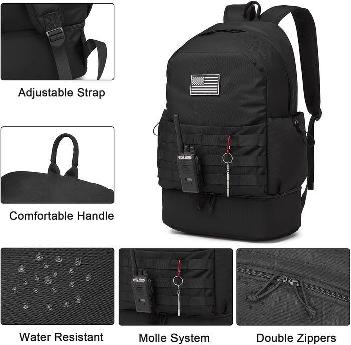 seyfocnia Gym Backpack for Men,Military Tactical Backpack Travel Bag with Shoe Compartment Lightweight Sports Gym Bag Casual Daypack-Black