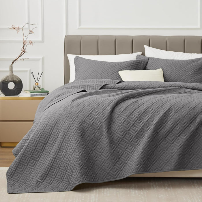 EXQ Home Quilt Set Full Queen Size Black Print 3 Piece,Lightweight Soft Coverlet Modern Style Sun Starry Pattern Bedspread Set(1 Quilt,2 Pillow Shams)