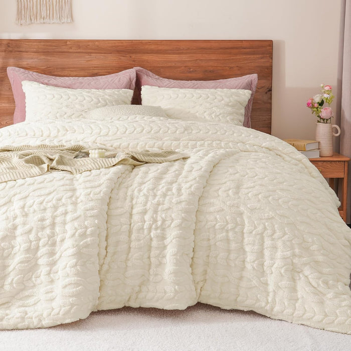 PHF Fluffy Sherpa Fleece Twin Comforter Set, 2 Pieces Warm Fuzzy Soft Bedding for Winter, 3D Tufted Flannel Plush Shaggy Bed Set, 1 Comforter (68"x90") and 1 Pillowcase (20"x26"), Dark Grey