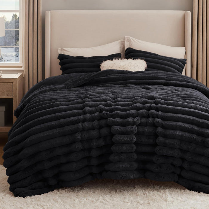 Bedsure Faux Fur Queen Comforter Set - Beige Fluffy Comforter Queen Size, Soft and Cozy Shaggy Bedding Comforter Sets, Winter Warm Luxury Fuzzy Bed Set 3 Pieces, 1 Comforter and 2 Pillowcases
