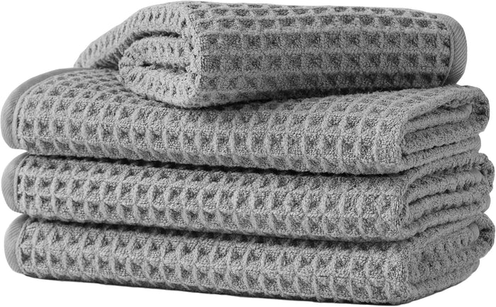 Microfiber Waffle Face Towels, 4 Pieces, Soft, Absorbent, Fast Drying, Lint Free (Turquoise)
