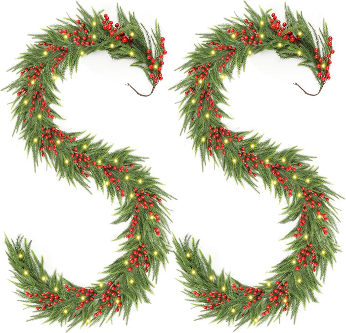 Christmas Norfolk Pine Garland,Real Touch Faux Winter Greenery Garland with Light for Stairs Table Fireplace Backdrop Wall,Christmas Holiday Seasonal Winter Decor (6ft)