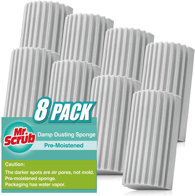 8 Pack Damp Dusting Sponge Duster, Grey Dust Cleaning Sponge, Reusable Household Cleaning Sponge Tool for Blinds, floorboards, Fan Blades, Vents, Glass, Railings, Mirrors
