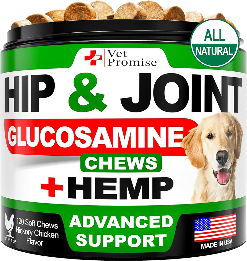 Vet Promise Glucosamine for Dogs - Hip and Joint Supplement for Dogs - Glucosamine Chondroitin - Joint Pain Relief Pills - MSM - Advanced Health Support Supplement - 120 Mobility Chews - Made in USA