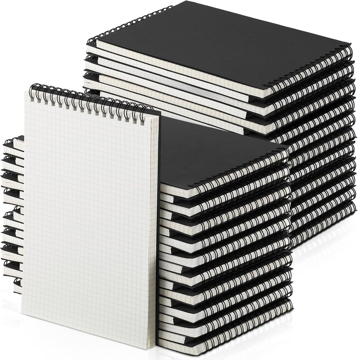 2 Pack Graph Paper Spiral Notepad A5 Top Wirebound Notepad Grid Notebook Steno Pads Memo Notebook Grid Paper 140 Pages for Writing Sketching Drawing Office Supplies (Black)