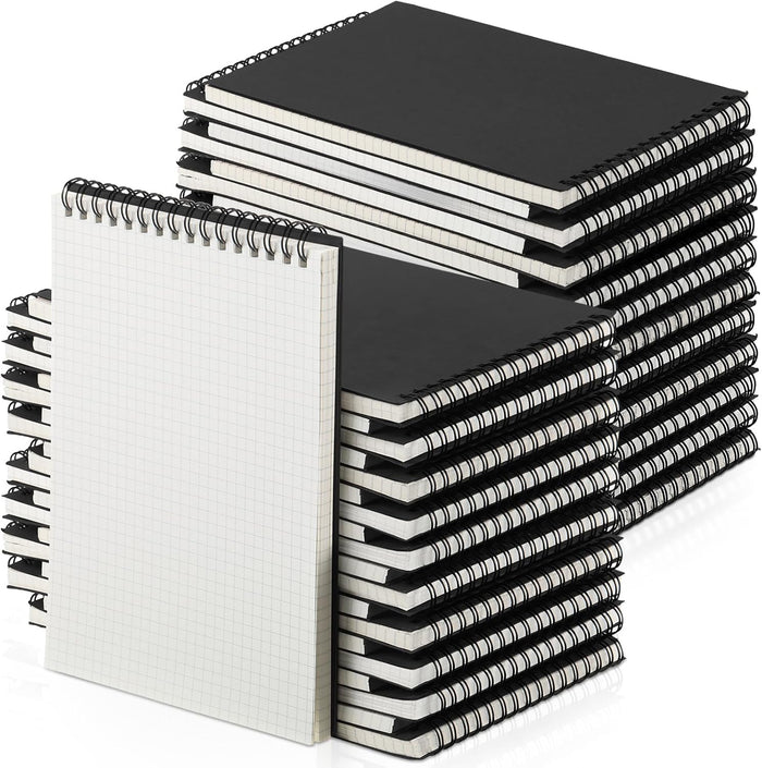 2 Pack Graph Paper Spiral Notepad A5 Top Wirebound Notepad Grid Notebook Steno Pads Memo Notebook Grid Paper 140 Pages for Writing Sketching Drawing Office Supplies (Black)