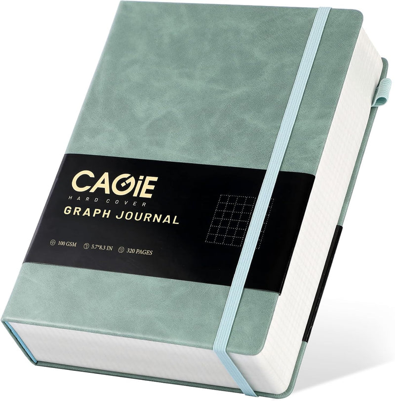 CAGIE Lined Journal Notebook for Women Men 320 Pages 100 Gsm Paper Thick Journaling Notebooks A5 Leather Journals for Writing Hardcover Journal Supplies for Work Note Taking Diary, 5.7x8.3 In, Green