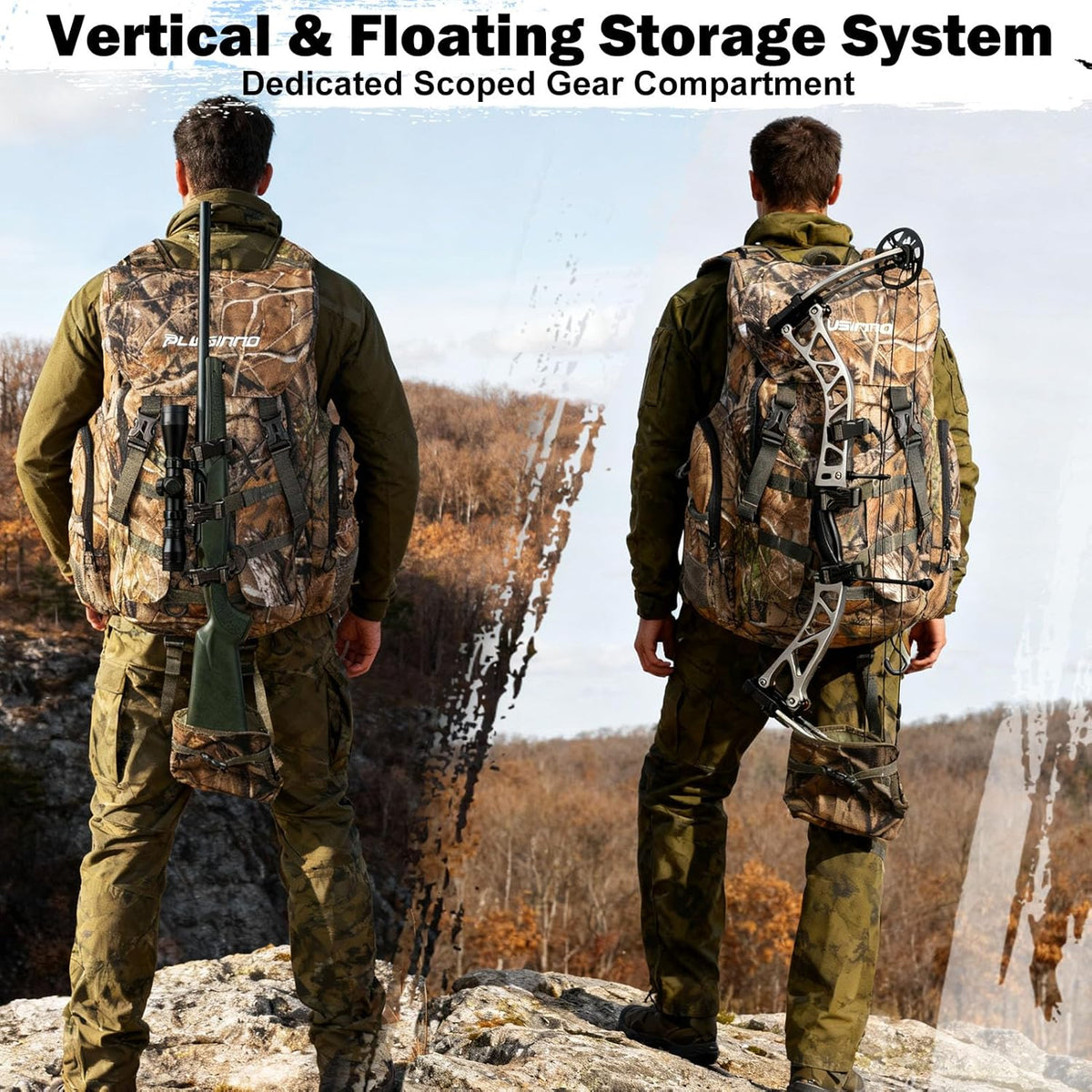 PLUSINNO Hunting Backpack for Hunting Essentials, 45L Waterproof Hunting Gear with Rain Cover, & Padded Scabbard Carry System For Deer Hunt Accessories, Hunt Gift For Men