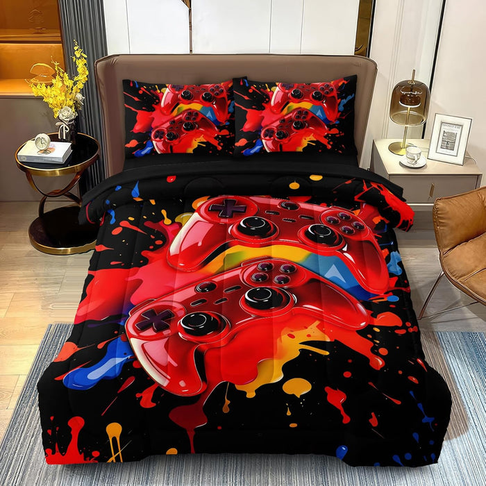 5 Pcs Full Size Bedding Set, Gaming Comforter Set for Boys Teens, Full Gamer Bedding Sets