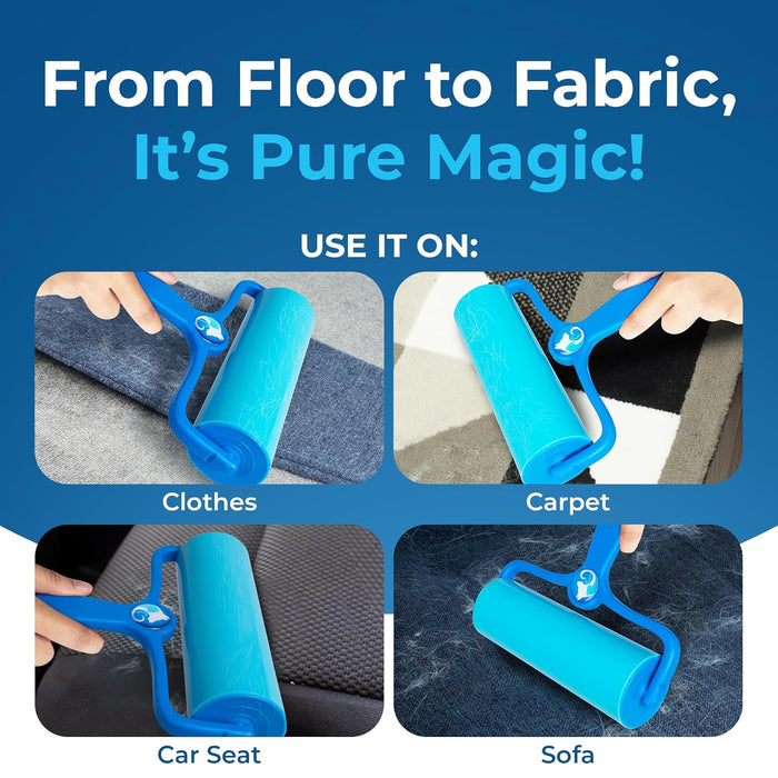 PetLovers EzRoll Reusable Lint Roller - Sticky for Life & Multi-Purpose Pet Hair, Dust, & Lint Remover for Clothing, Upholstery, & Cars - Sustainable, Washable & Efficient (Large)
