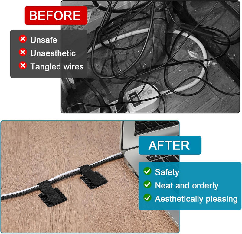 40Pcs Hook and Loop Cable Straps, Self Adhesive Cable Straps, Cables Management Under Desk Adjustable Management Clip for Desk Household & Office Organization