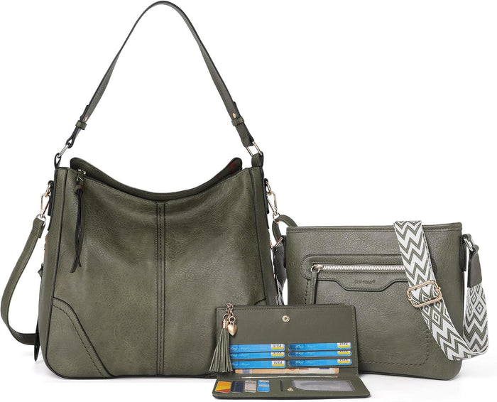 TANTOMI Purses for Women 3PCS, PU Leather Crossbody Bags Set Shoulder Handbags Purse with Wallet for Tote Hobo Bag