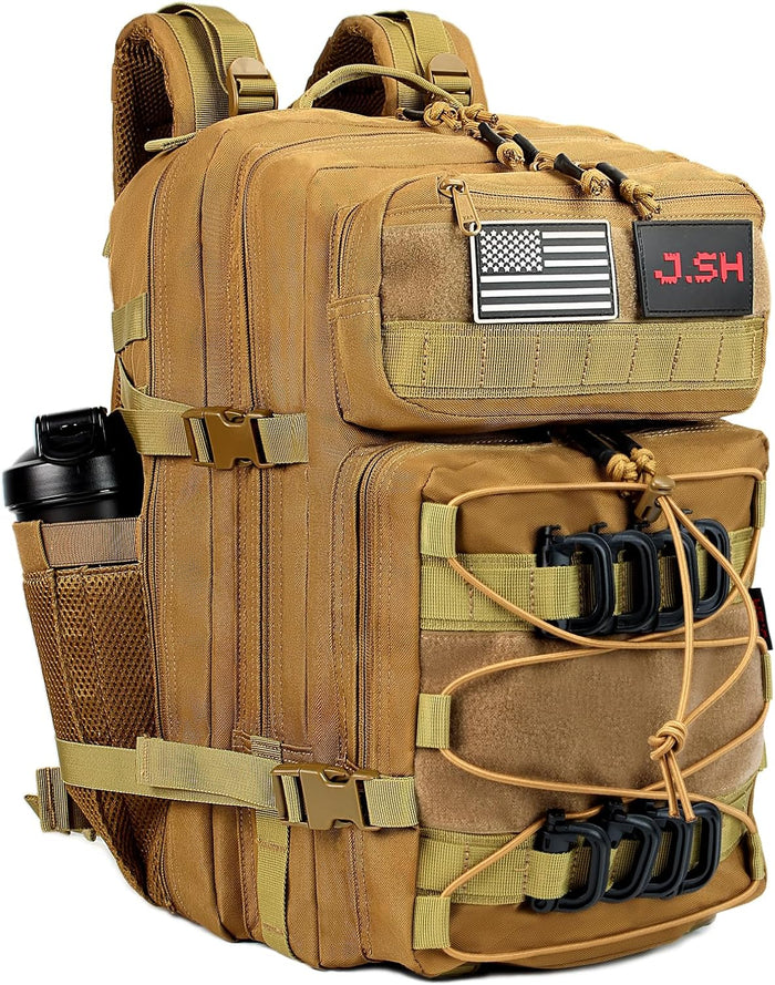 J.SH Military Tactical Backpack for Men 45L Large Capacity Backpack MOLLE 3 Days Assault Pack Bag Waterproof Durable Army Hiking - Khaki