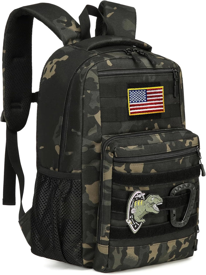 Kids tactical Backpack for Boys School Bag 20L mini Children Backpack for Outdoor Camping Travel (Black Camo)
