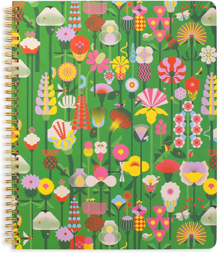 ban.do Floral Rough Draft Large Spiral Notebook, 11" x 9" with Pockets and 160 College Ruled Pages, Strawberry Fields