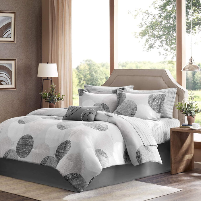 Madison Park Essentials Queen Comforter Set, Bed in a Bag Queen, Watercolor Print Coastal Comforter & Chambray Cotton Sheet Set, All Season Bedding Set, Saben, Aqua Queen (90 in x 90 in) 9 Piece