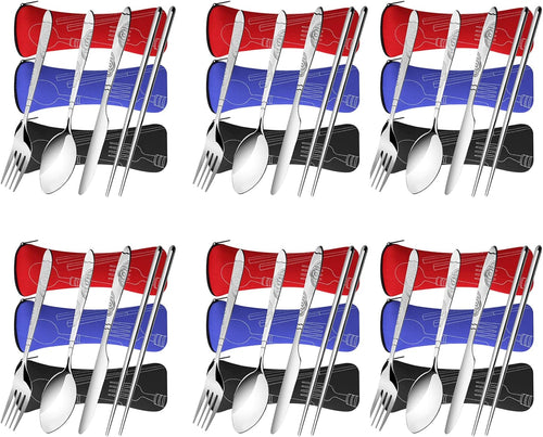 3 Pack Reusable Flatware Sets Knife, Fork, Spoon, Chopsticks, 12Pcs Portable Travel Stainless Steel Tableware Dinnerware with Carrying Case