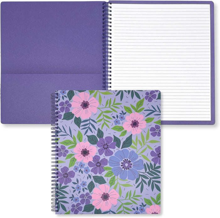Steel Mill & Co Cute Large Spiral Notebook College Ruled, 11" x 9.5" with Durable Hardcover and 160 Lined Pages, Floral Vines