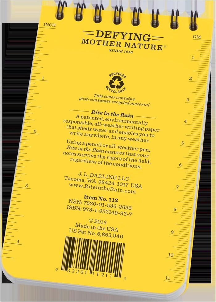 Rite in The Rain Weatherproof EMS Notebook, 3" x 5", Yellow Cover, Vital Stats Pages (No. 112)