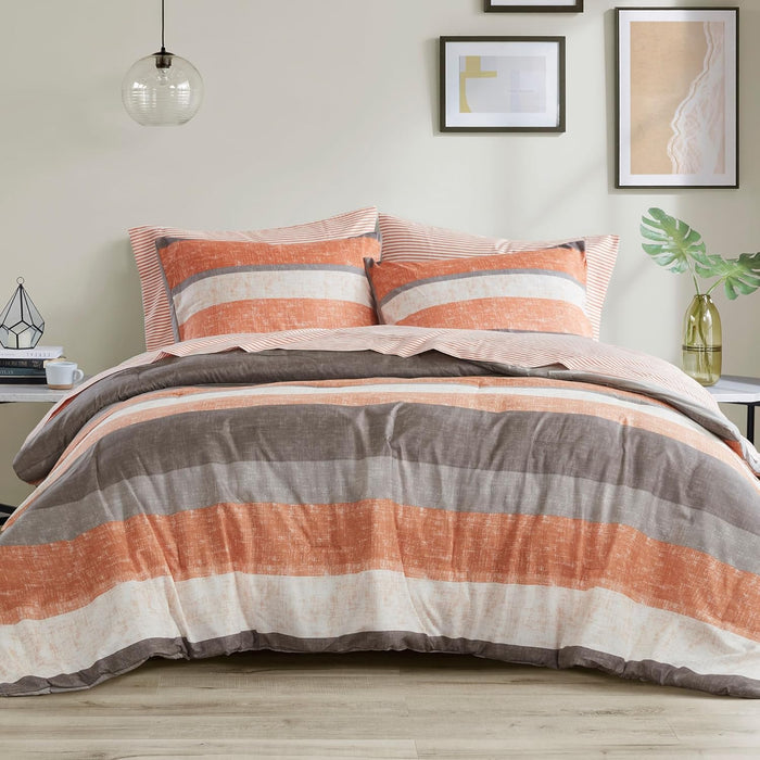 Madison Park Essentials King Comforter Set, Bed in A Bag Comforter & Sheet Set, Modern Casual Stripes Print, All Seasons, Soft Microfiber Bedding Makeover, Matching Shams, King Taupe/Grey 7 Piece